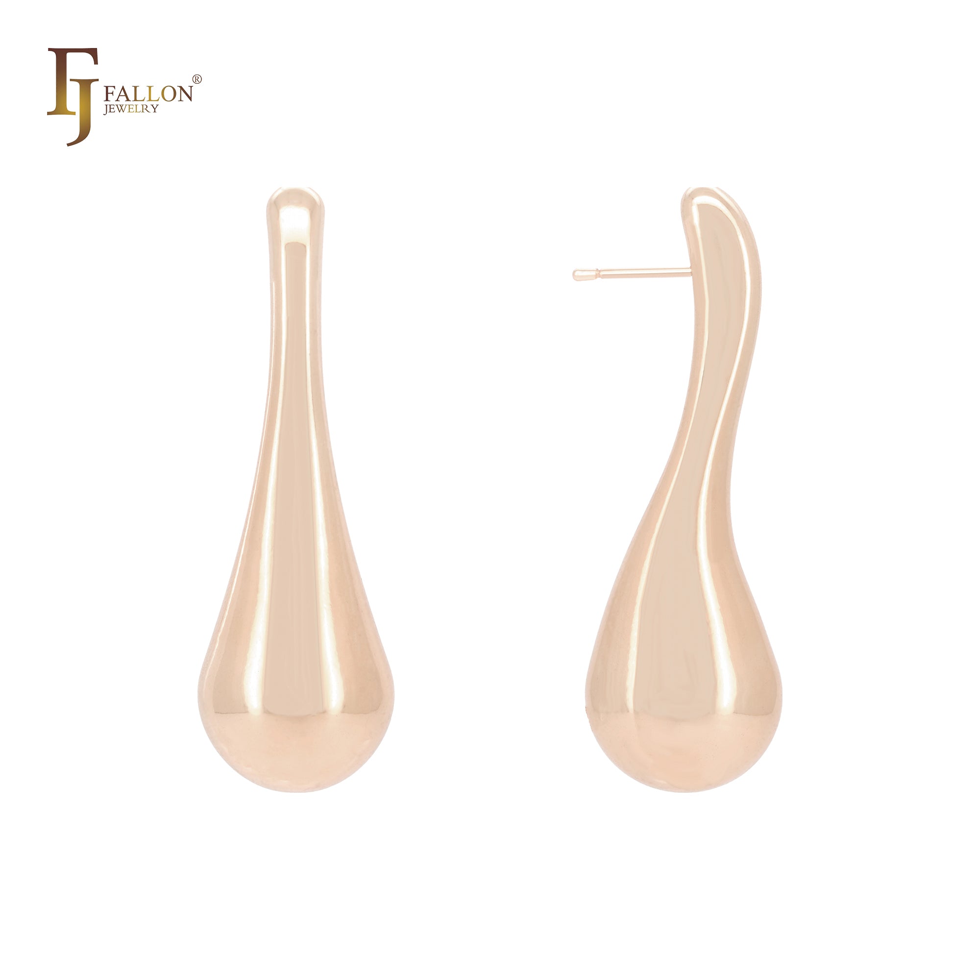 Long tall twisted drop 14K Gold, Rose Gold, White Gold Stud Earrings