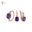 Big Solitaire Purple CZ sided with white CZs Rose Gold Jewelry Set with Rings