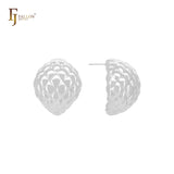 Curved pineapple textured 14K Gold, Rose Gold, White Gold Stud Earrings