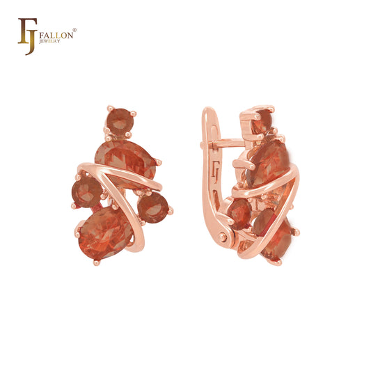 Great cluster of big CZs of red coffee Rose Gold Clip-On Earrings