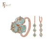 Triple big cluster apple green CZs Rose Gold Jewelry Set with Rings