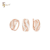 Curved wavy geometric rows Rose Gold two tone Jewelry Set with Rings