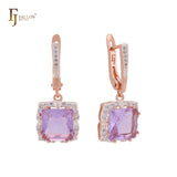 Luxurious asscher cut big Solitaire halo CZ Rose Gold two tone Clip-On Earrings