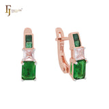 Squared CZs cluster colorful 14K Gold, Rose Gold Clip-On Earrings