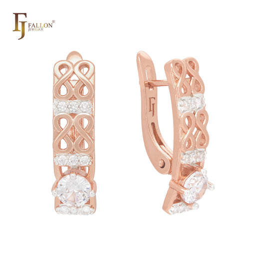 Double infinity 8 signs with white CZs Rose Gold Clip-On Earrings