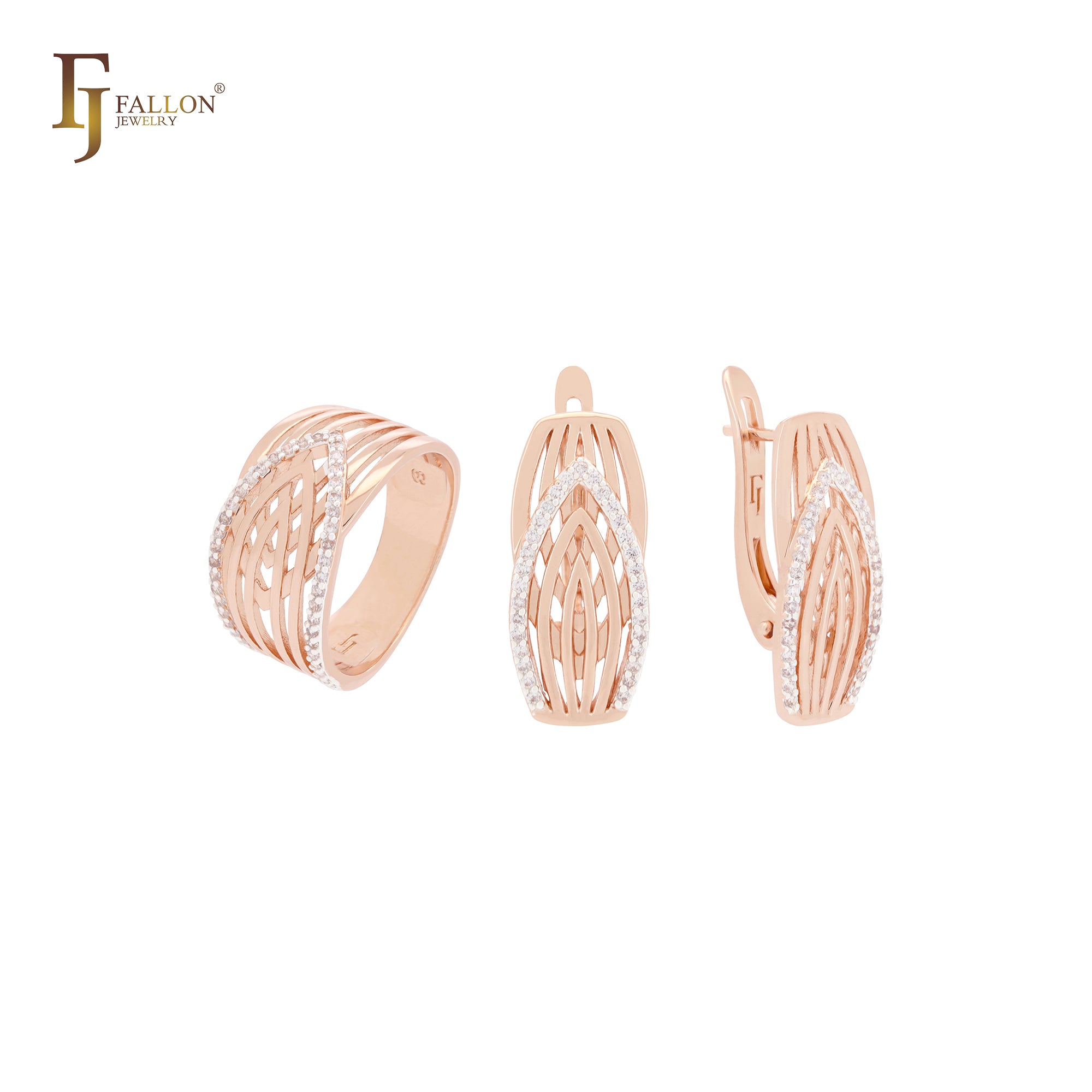 Thousands of ribbbons interlocking Rose Gold two tone Jewelry Set with Rings