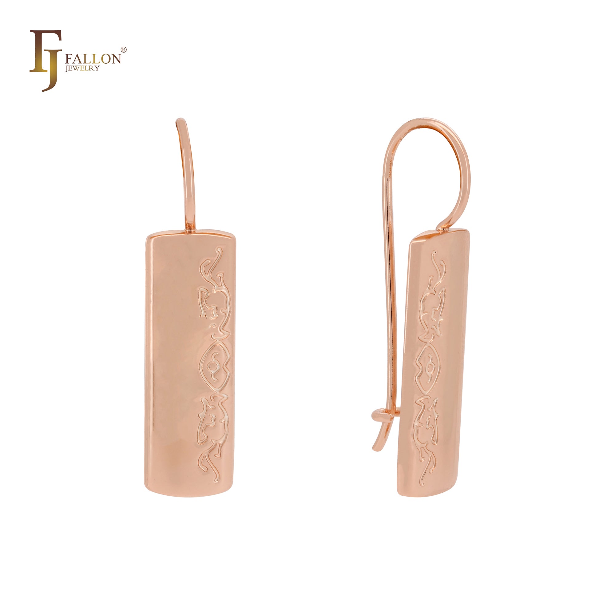 Half irregular shape textured Rose Gold Wire Hook Earrings