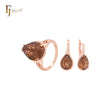 Big pear shape coffee CZ Rose Gold Jewelry Set with Rings