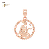 Oval rope of twisted beads circle constellation zodiac Rose Gold Pendant