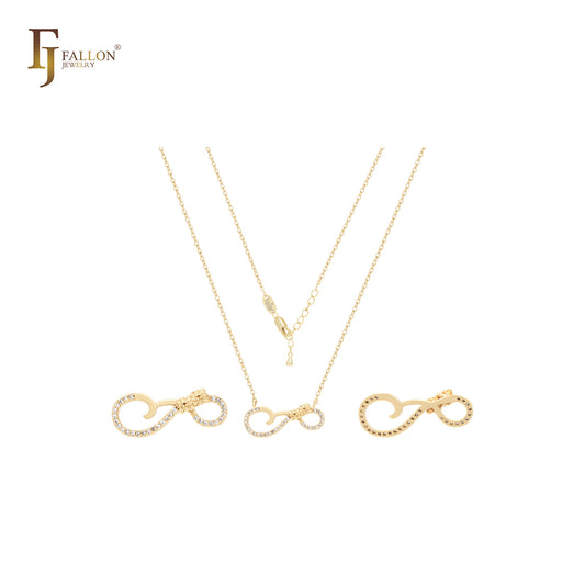 Ribbon of love with white CZs 14K Gold Necklace