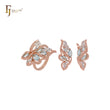 Cluster flower leaves of lake blue CZs luxurious Rose Gold two tone Jewelry Set with Rings