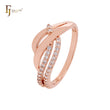 Paved white CZs crossing Ribbon bands Rose Gold Fashion Rings