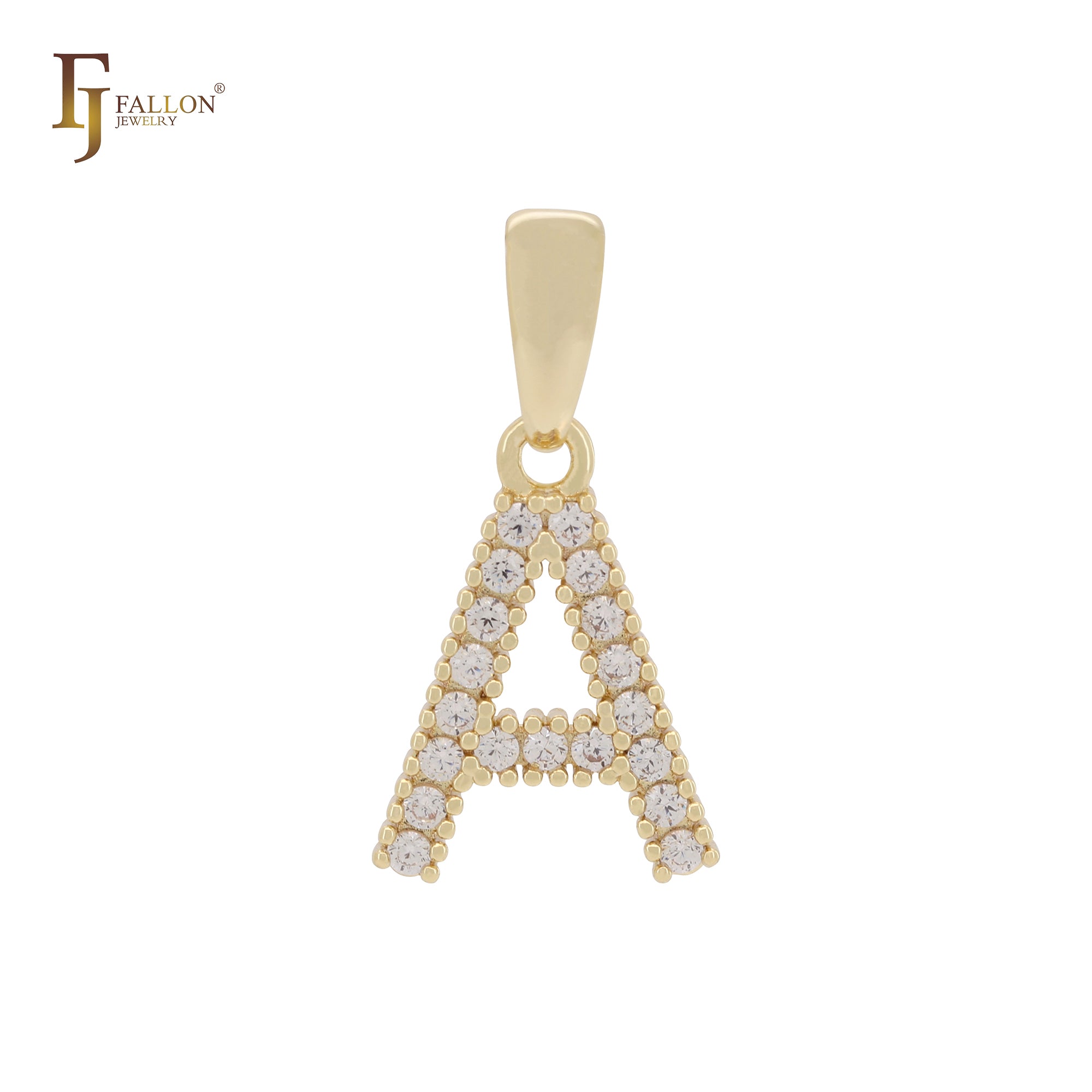 Alphabetic Letter Sign of cluster white CZs 14K Gold Pendant