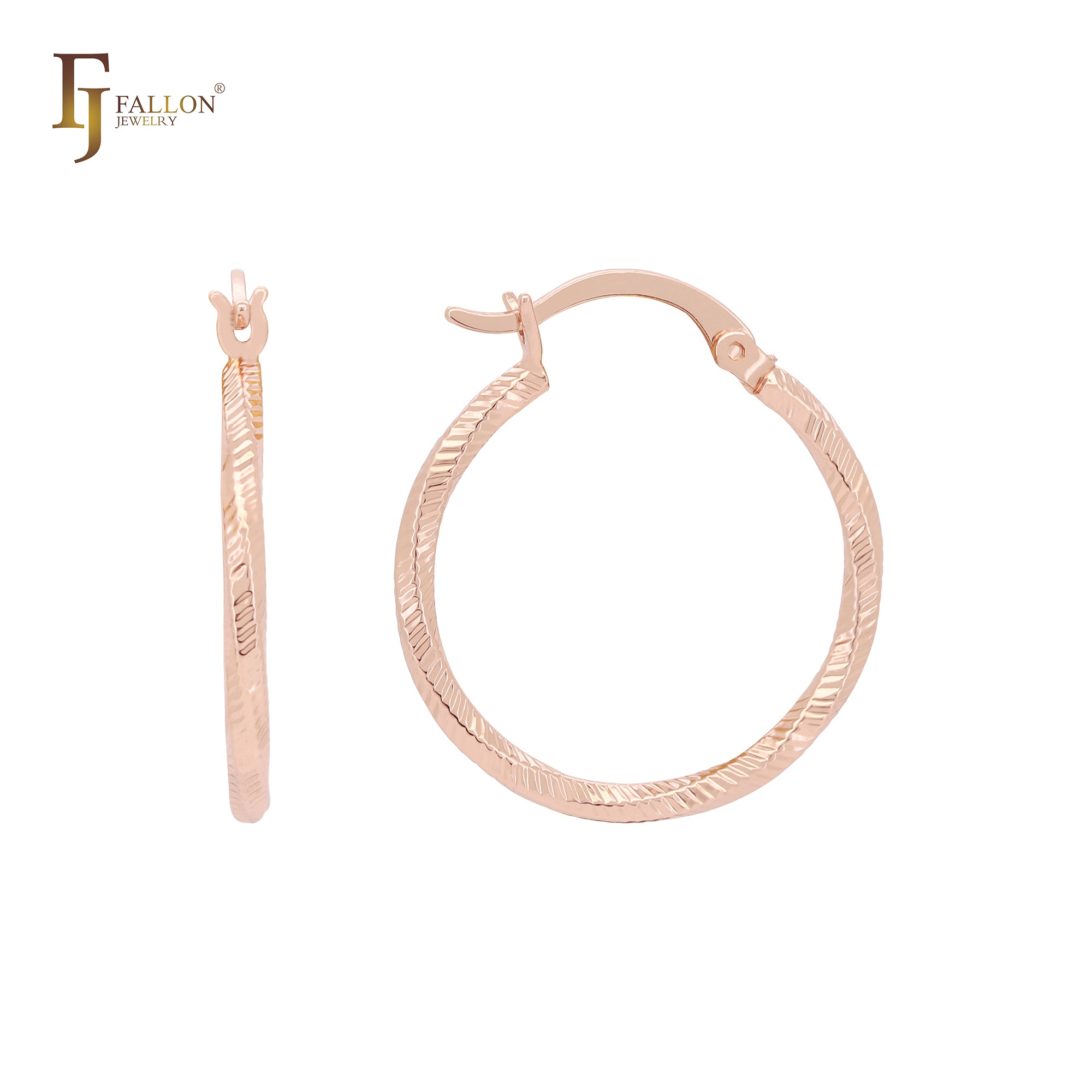 Glossy snake textured 14K Gold, Rose Gold Hoop Earrings