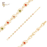 Orange red and olive mixed colored czs cluster 14K Gold Bracelets