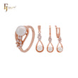 Pearl with white CZs Elegant embracing Rose Gold Jewelry Set with Rings and Pendant