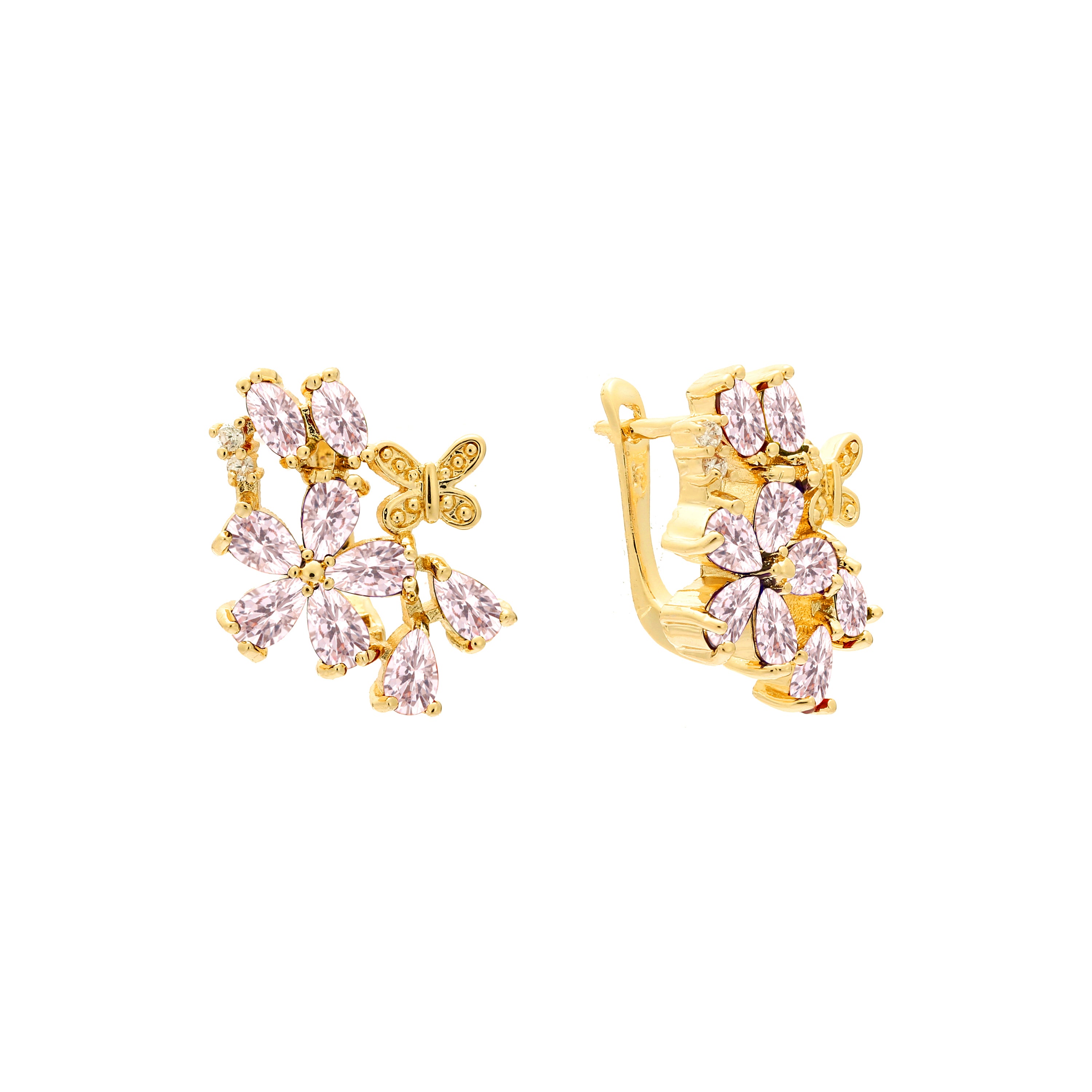 Aretes de racimo de flores en Oro de 14K, baño de Oro Rosa colores