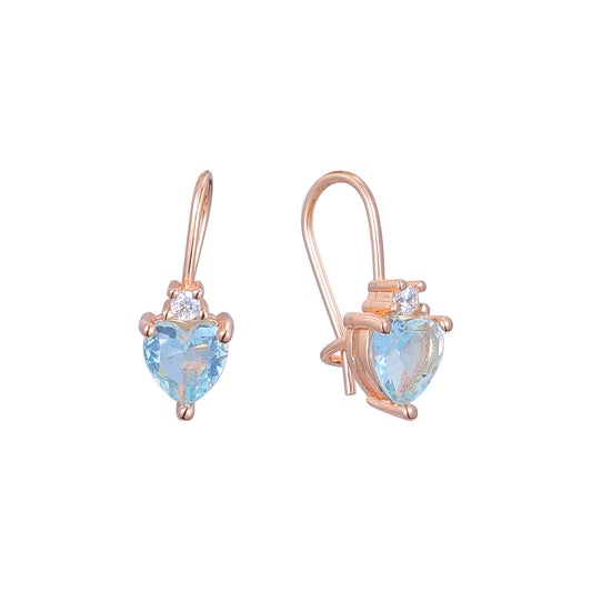 Solitaire heart wire hook child earrings in 14K Gold, Rose Gold plating colors