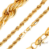 Classic French Rope chains plated in 18K Gold, 14K Gold, two tone, White Gold