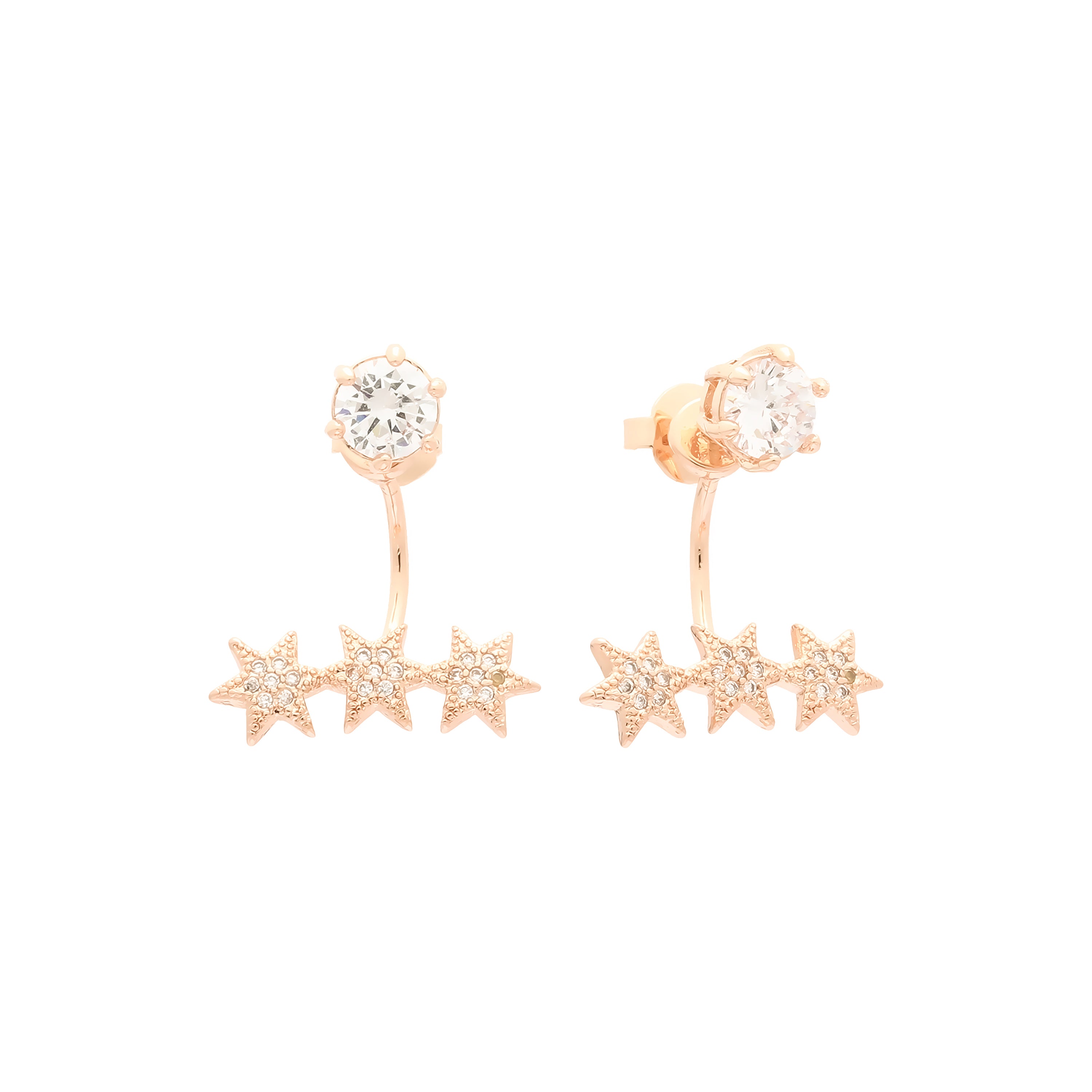 aretes tipo chamarra con estrella de oro de 14 k