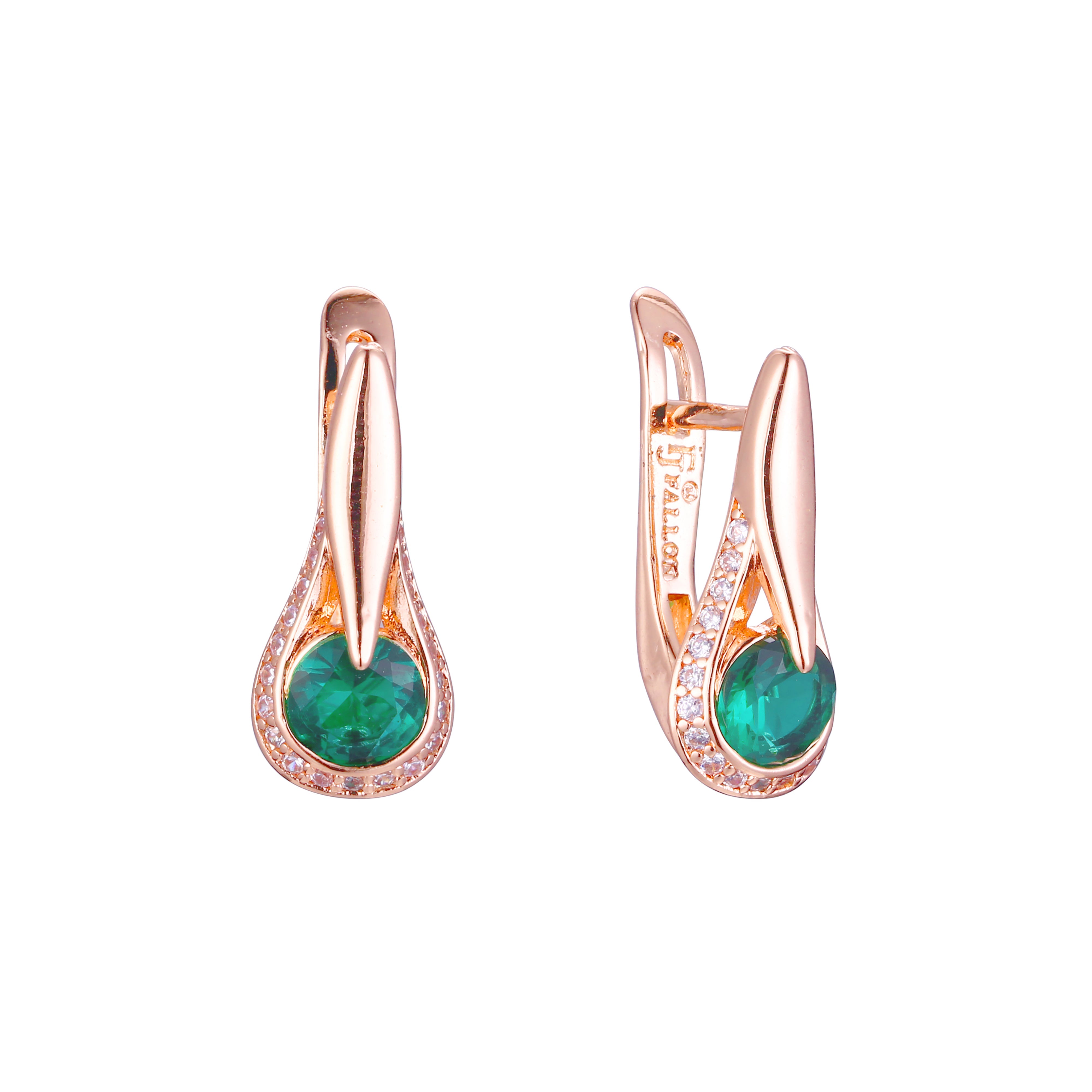 Solitaire big stone earrings in 14K Gold, Rose Gold, two tone plating colors