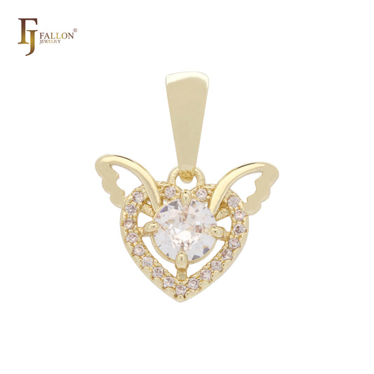 Double Swan solitaire white CZ 14K Gold pendant