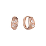 Double teardrop stones huggie earrings in 14K Gold, Rose Gold plating colors