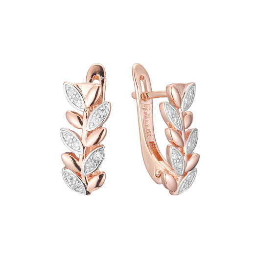 Brincos de cachos Leaves em ouro 14K, ouro rosa, duas cores de revestimento