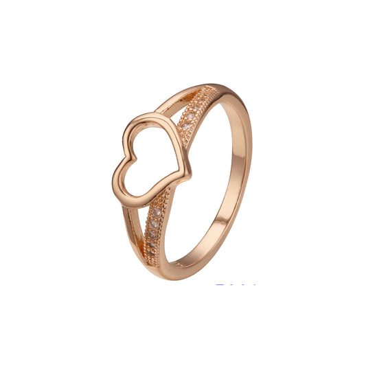 Anillos corazón diseño liso adoquín en Oro de 14K, colores baño de Oro Rosa