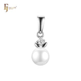 Solitaire white CZ leaves Pearl Rose Gold, 14K Gold pendant