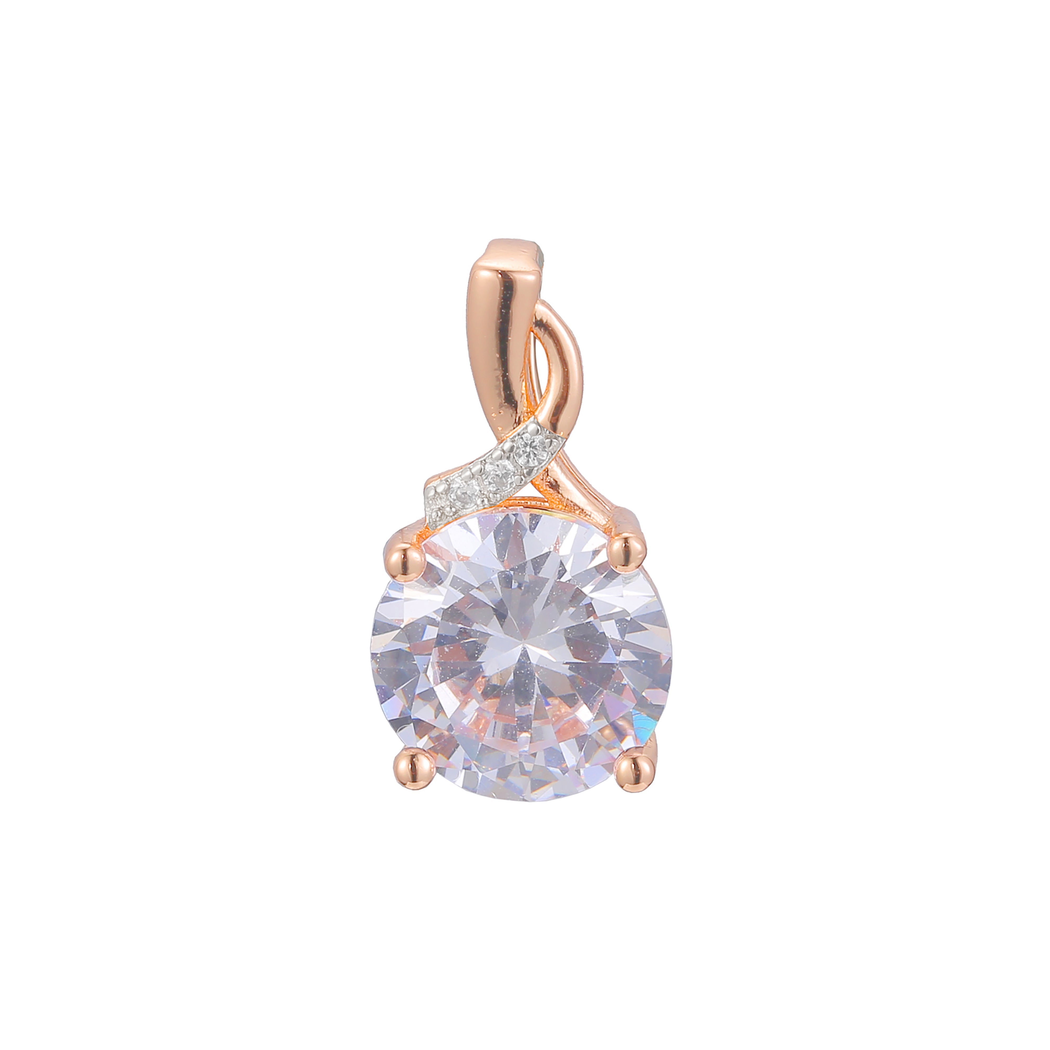 Solitaire rounded colorful cz 14K Gold, Rose Gold two tone pendant