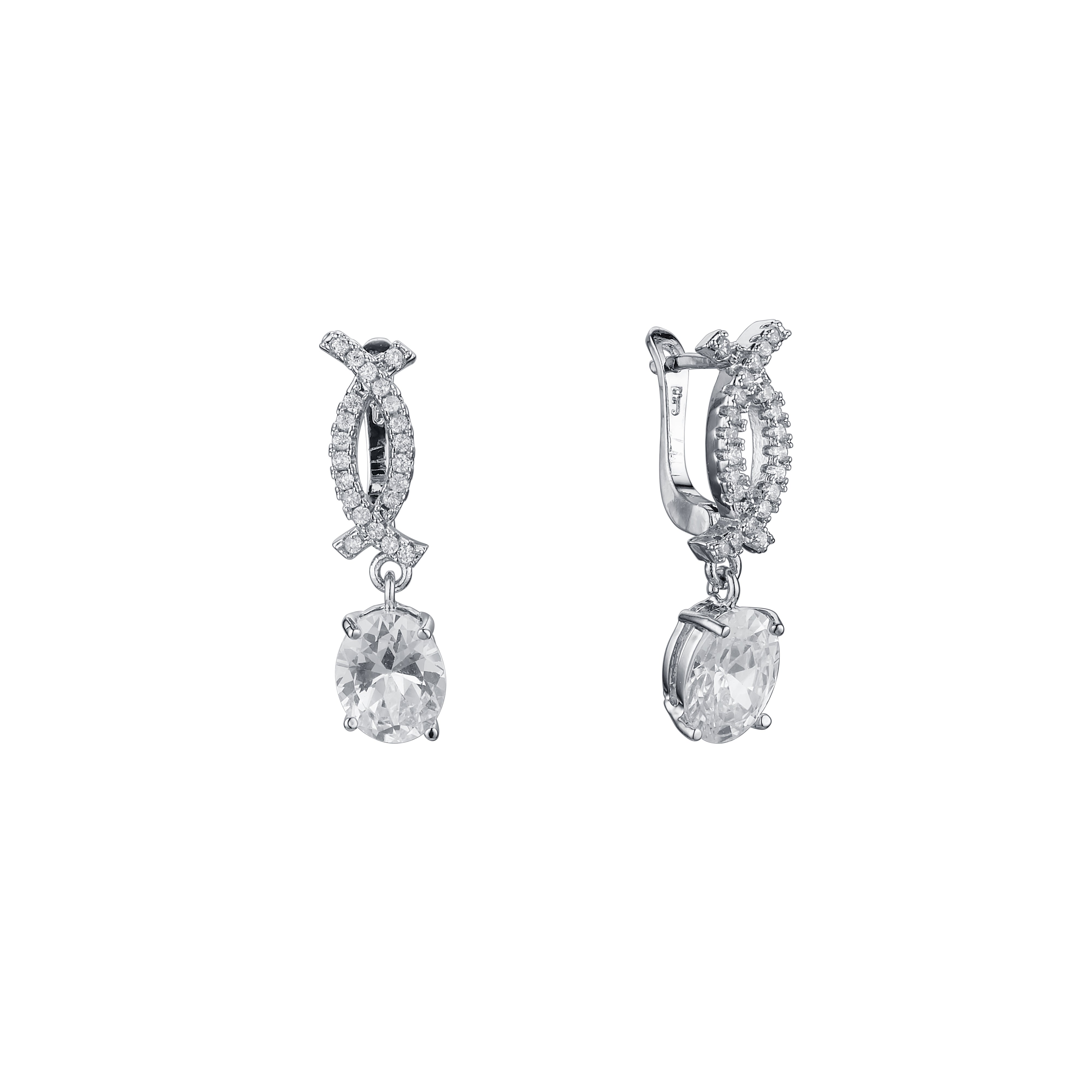 Double C paved CZs solitaire CZ 14K Gold, 18K Gold, Rose Gold, White Gold Earrings