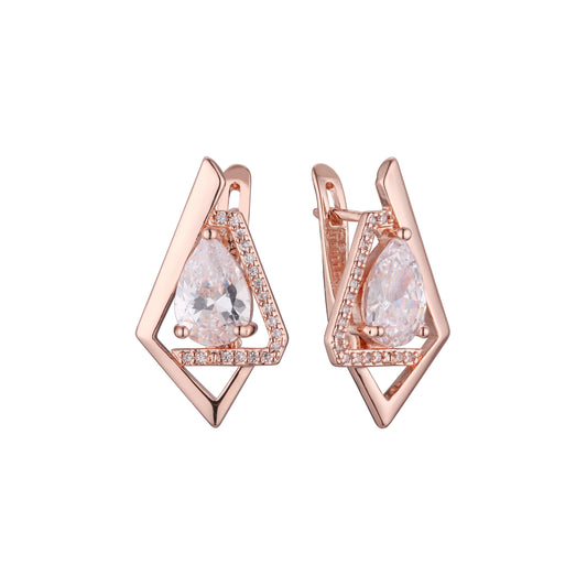 Solitaire big stone earrings in Rose Gold, two tone plating colors