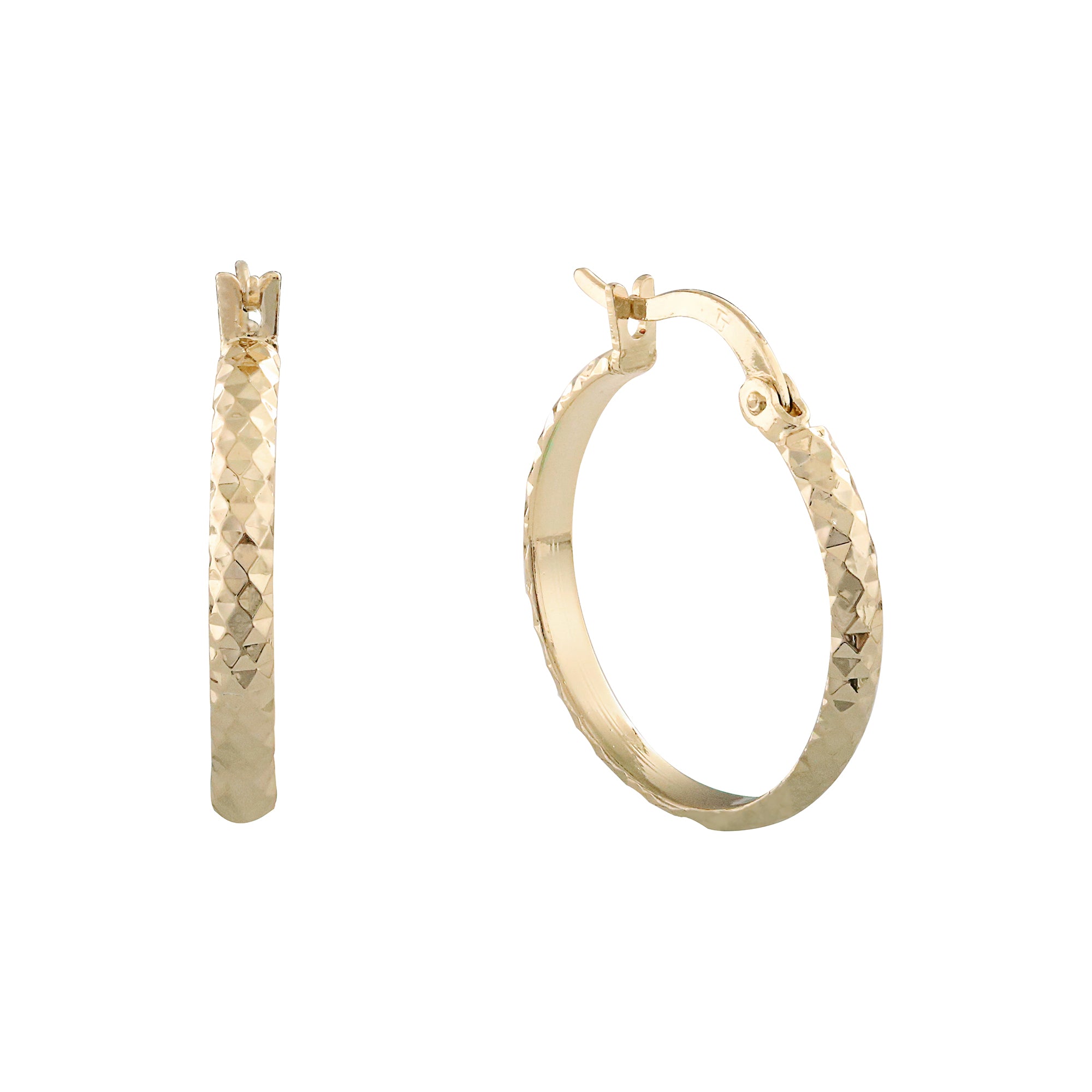 Rhombus textured 14K Gold, Rose Gold Hoop Earrings