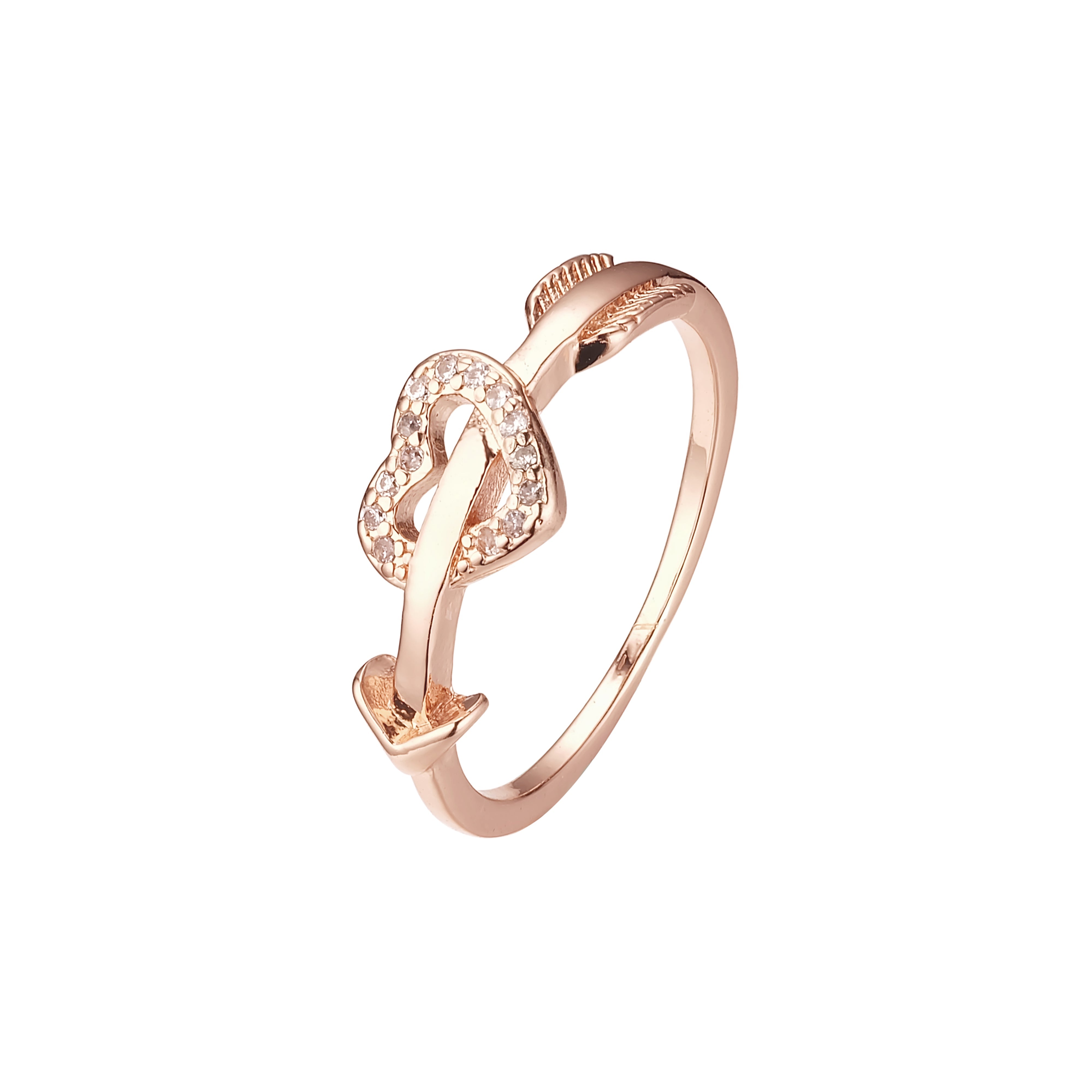 Rose Gold arrow crossing heart of love rings