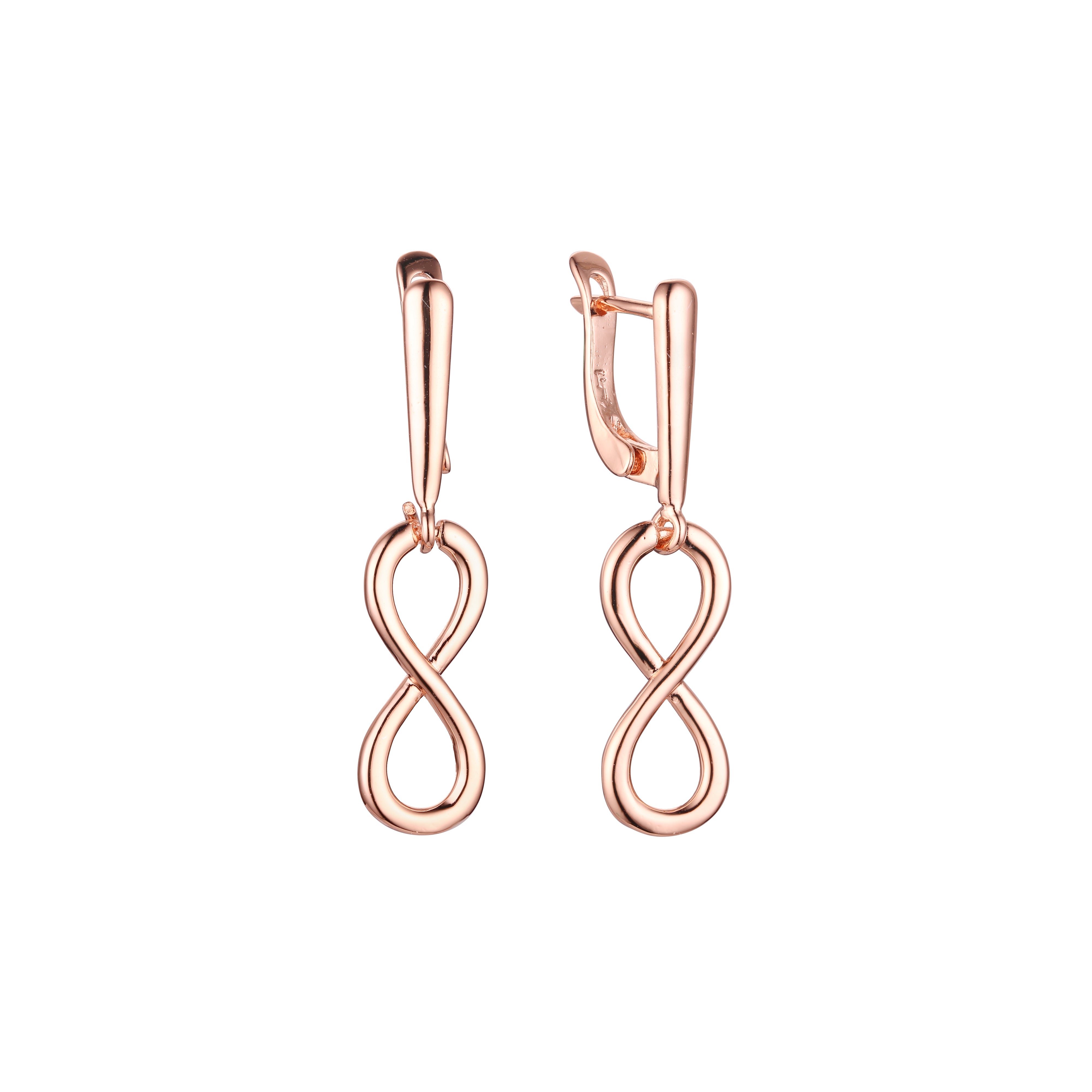 Brincos Infinity 8 em ouro 14K, cores banhadas a ouro rosa