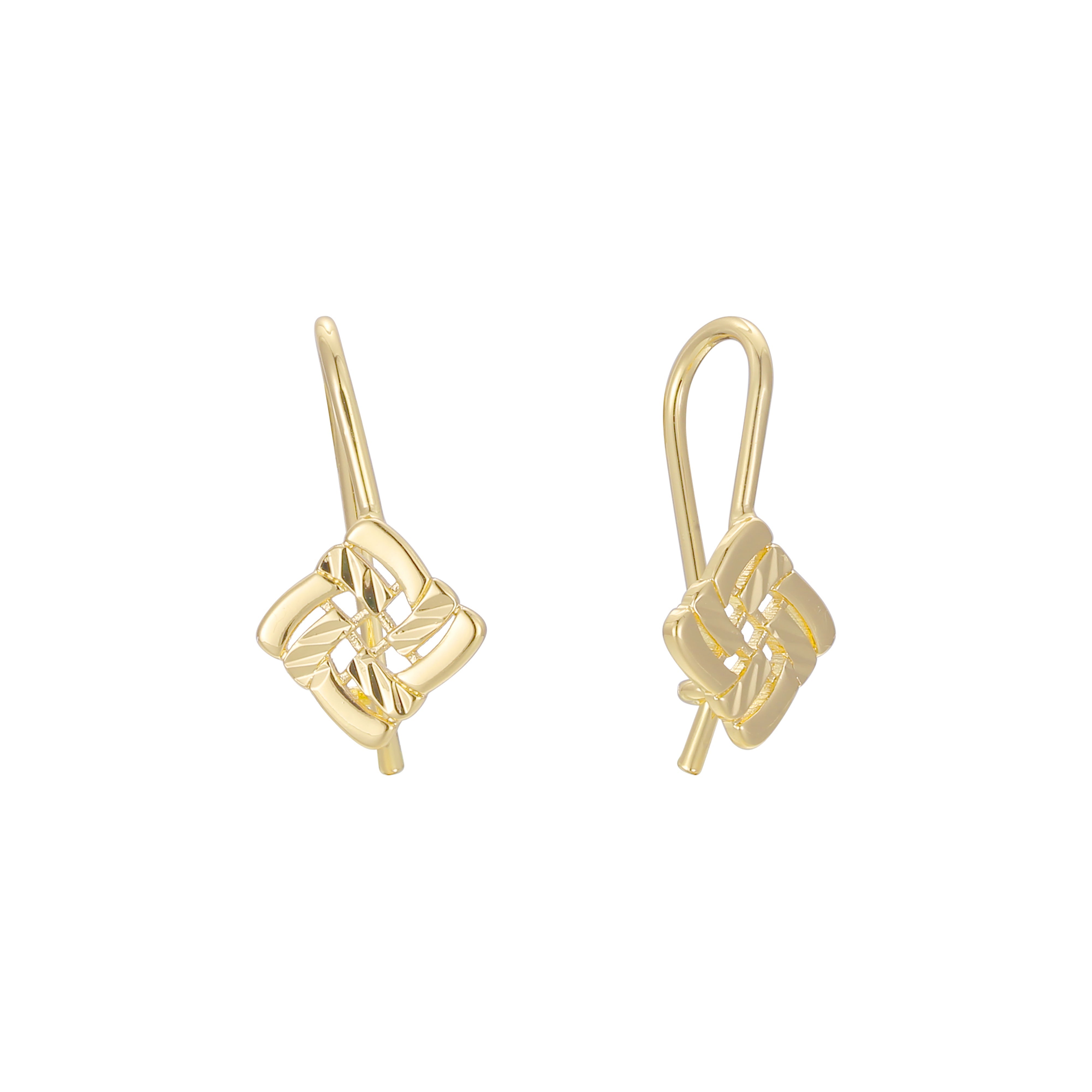 Aretes de niño con gancho de alambre en forma de rombo en Oro 14K, oro rosa, baño de dos tonos