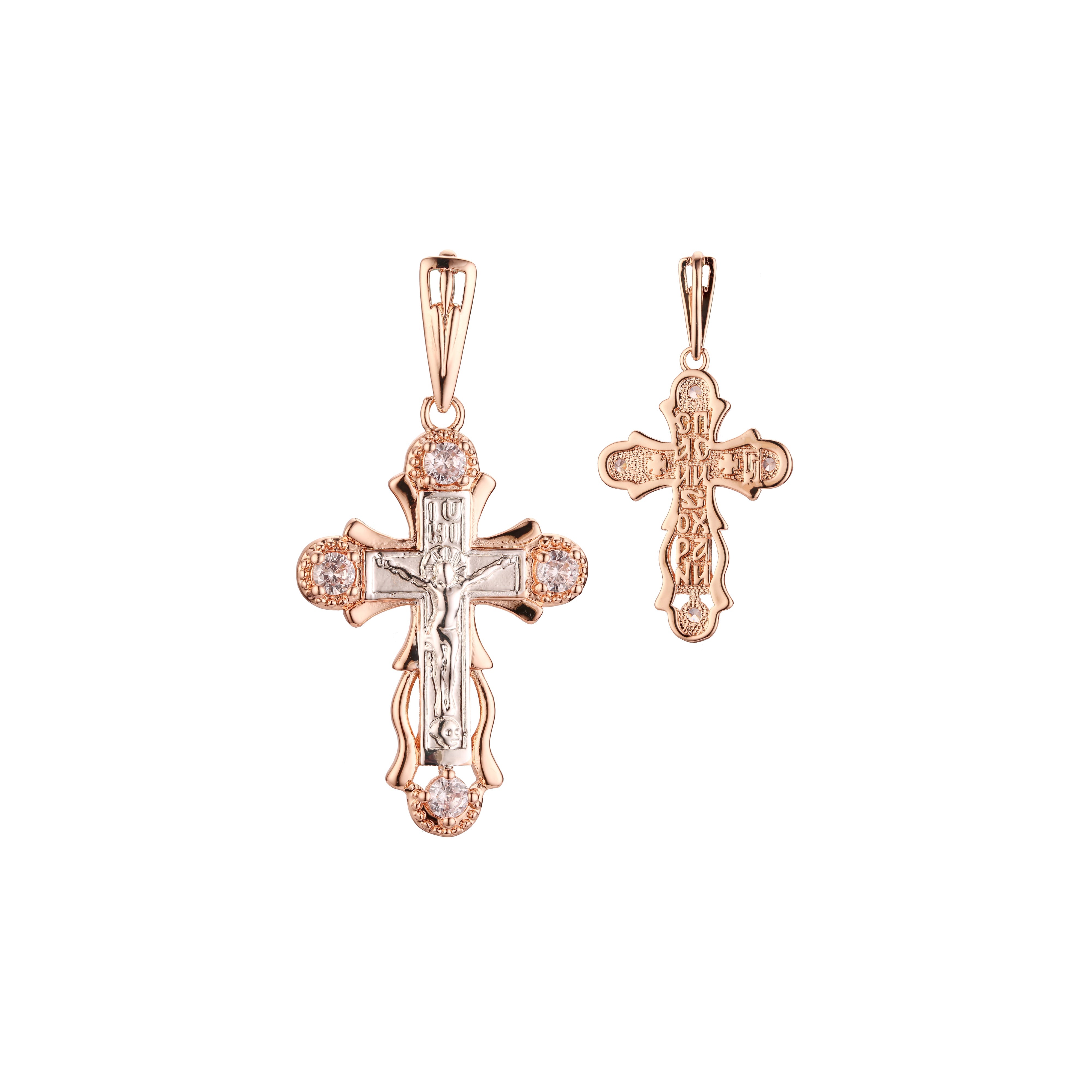 Colgante Cruz de Malta Católica en Oro Rosa bicolor, baño de Oro 14K colores