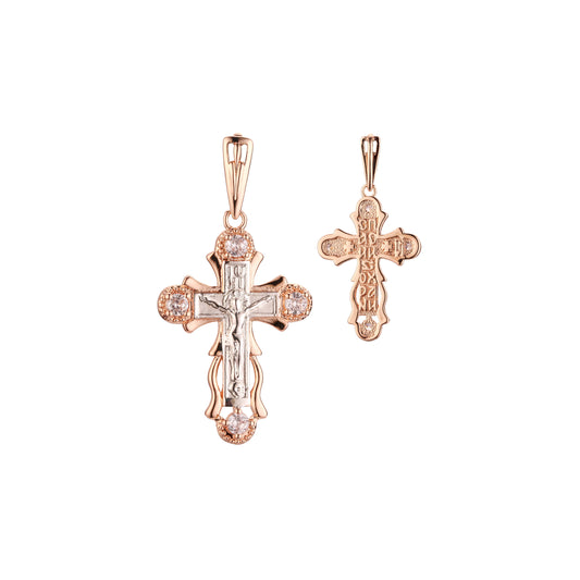 Colgante Cruz de Malta Católica en Oro Rosa bicolor, baño de Oro 14K colores