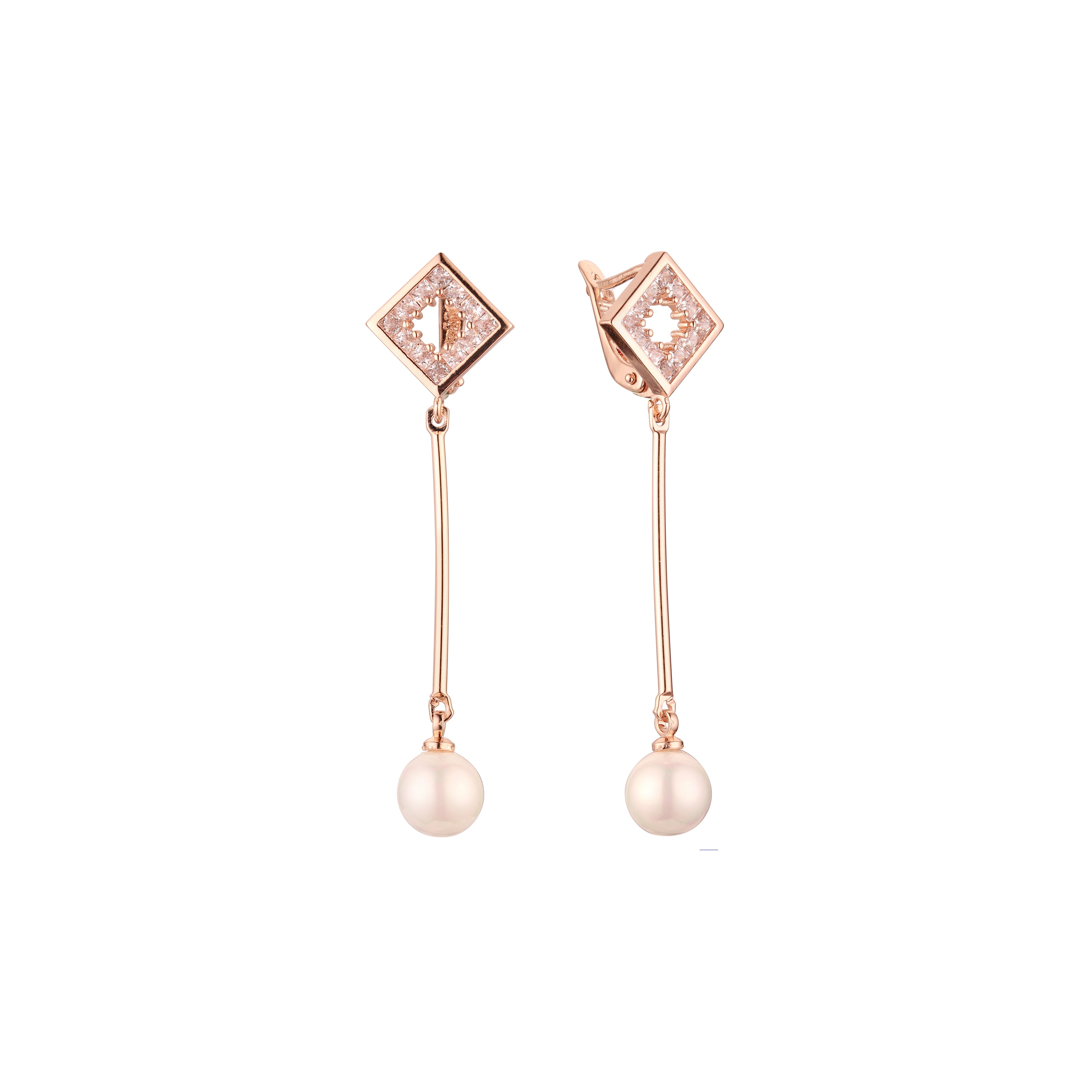 Aretes colgantes de perlas en Oro de 14K, baño de Oro Rosa de colores