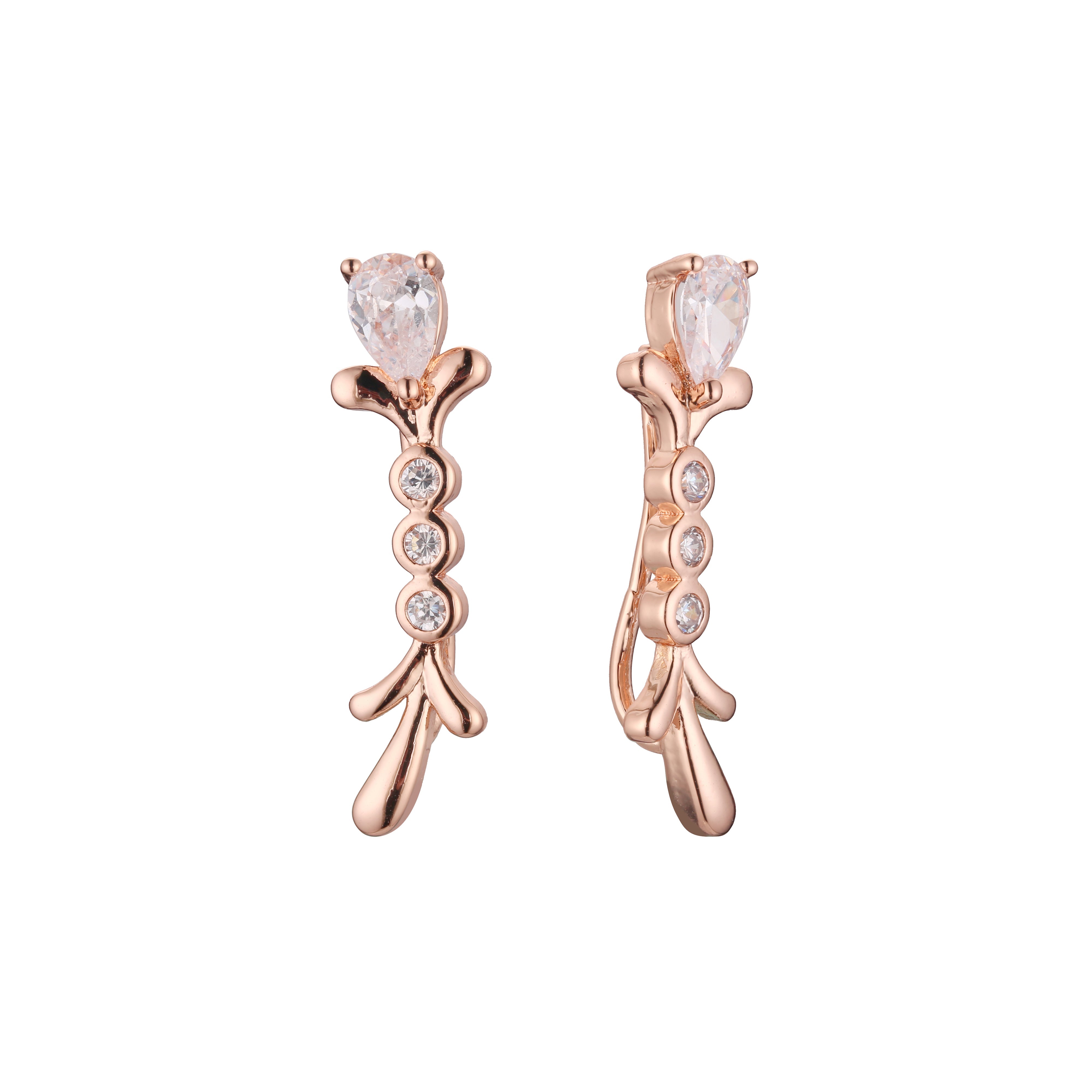 Aretes solitarios de ramo de flores oruga en oro de 14K, baño de oro rosa en colores