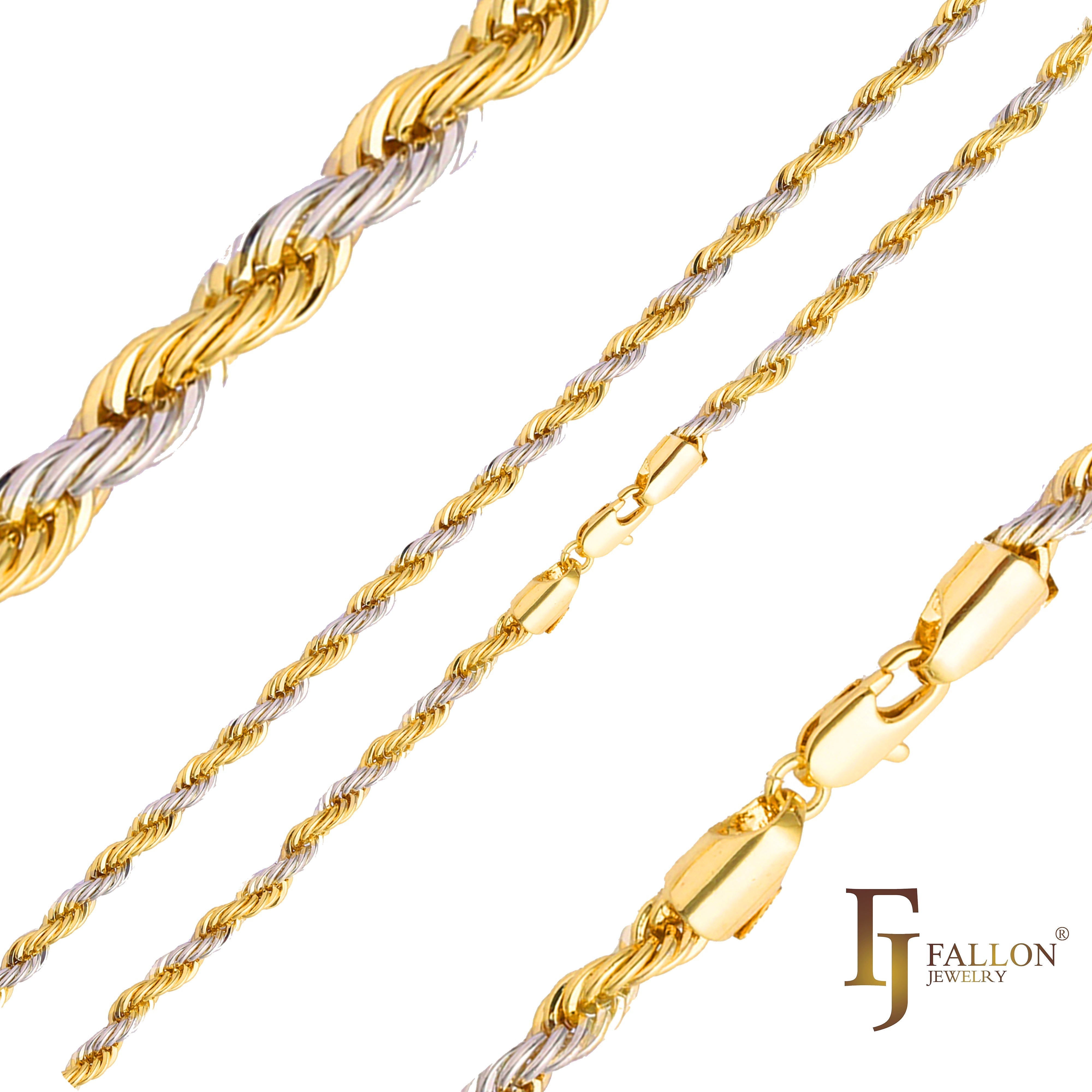 Classic French Rope chains plated in 18K Gold, 14K Gold, two tone, White Gold