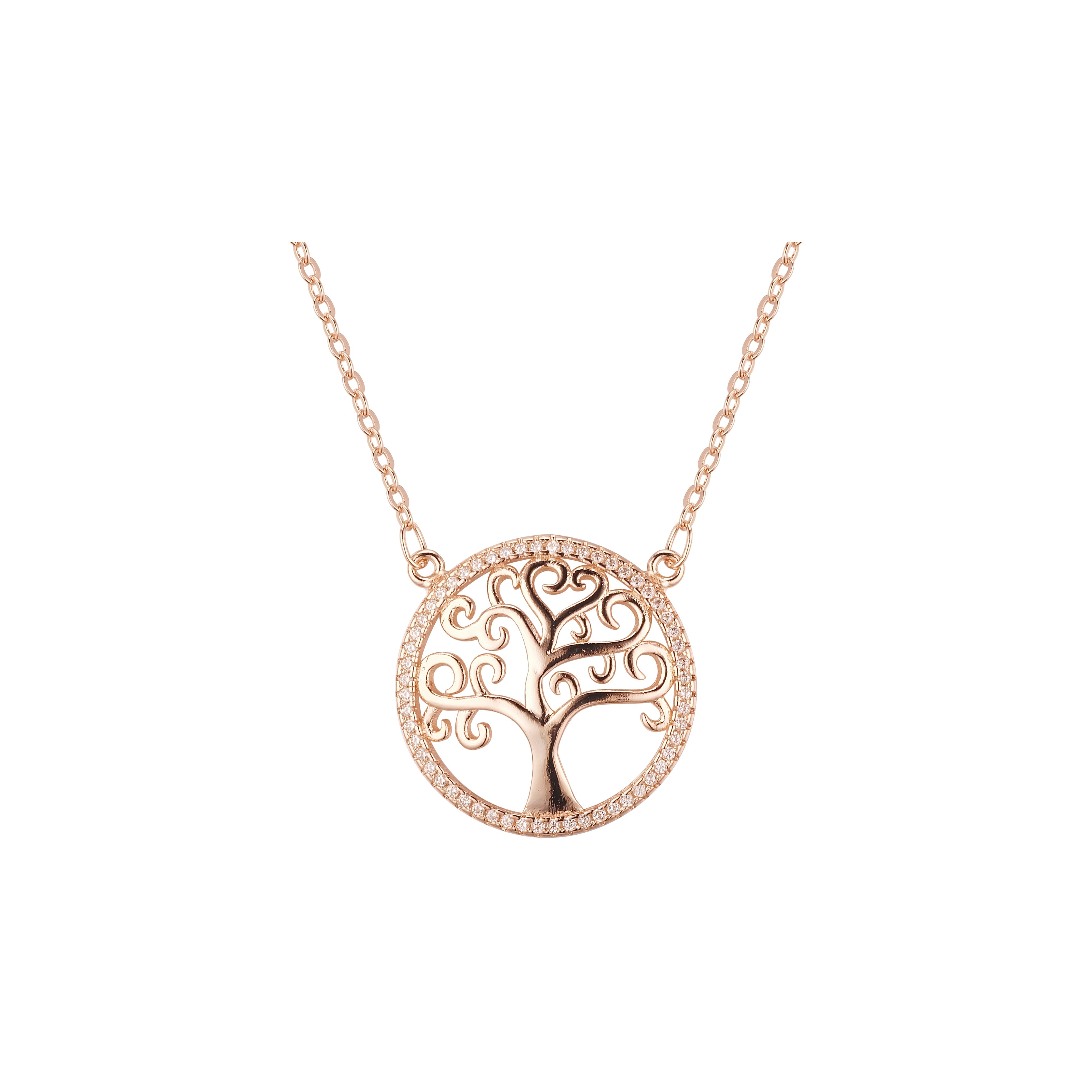 14K ゴールド、ローズゴールドメッキの Tree of Life ネックレス