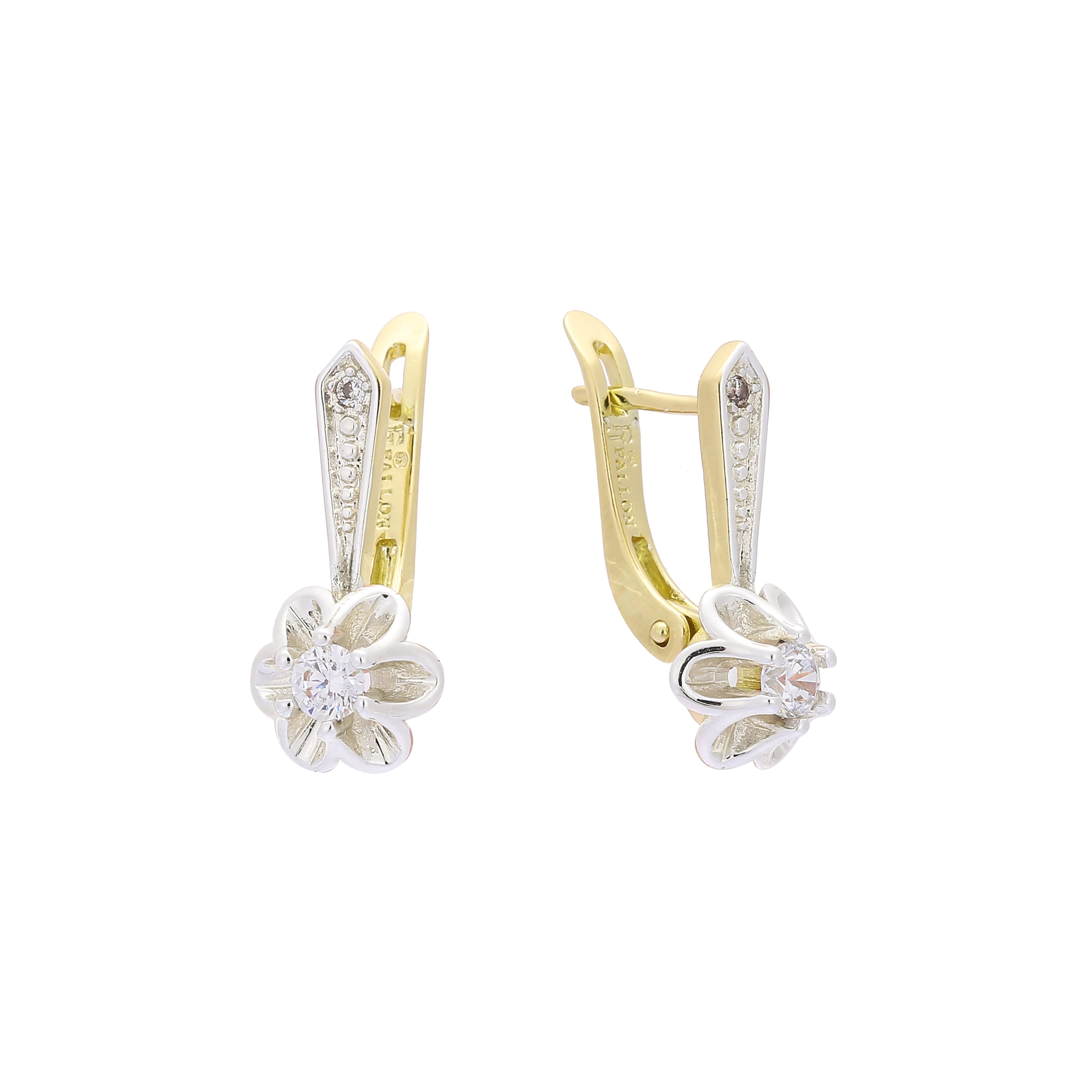 Aretes flor solitaria en Oro 14K, Oro Rosa, baño de dos tonos