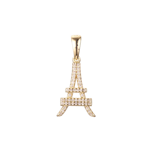 Pingente Torre Eiffel em ouro 14K, ouro rosa, cores banhadas a ouro branco