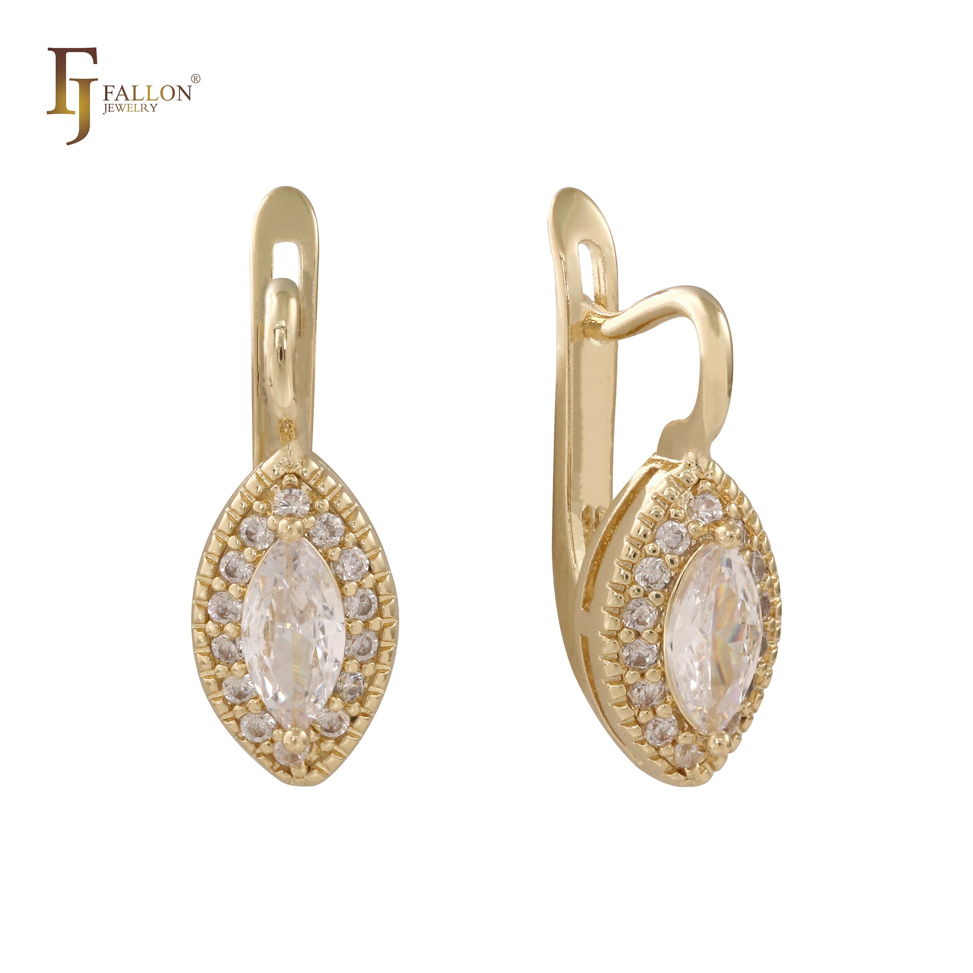 Pendientes Halo Marquise pavimentados con circonitas blancas