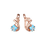 Music tone solitaire squared colorful CZ Rose Gold earrings