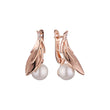 Pearl and leaves cluster earrings in 14K Gold, Rose Gold, two tone plating colors