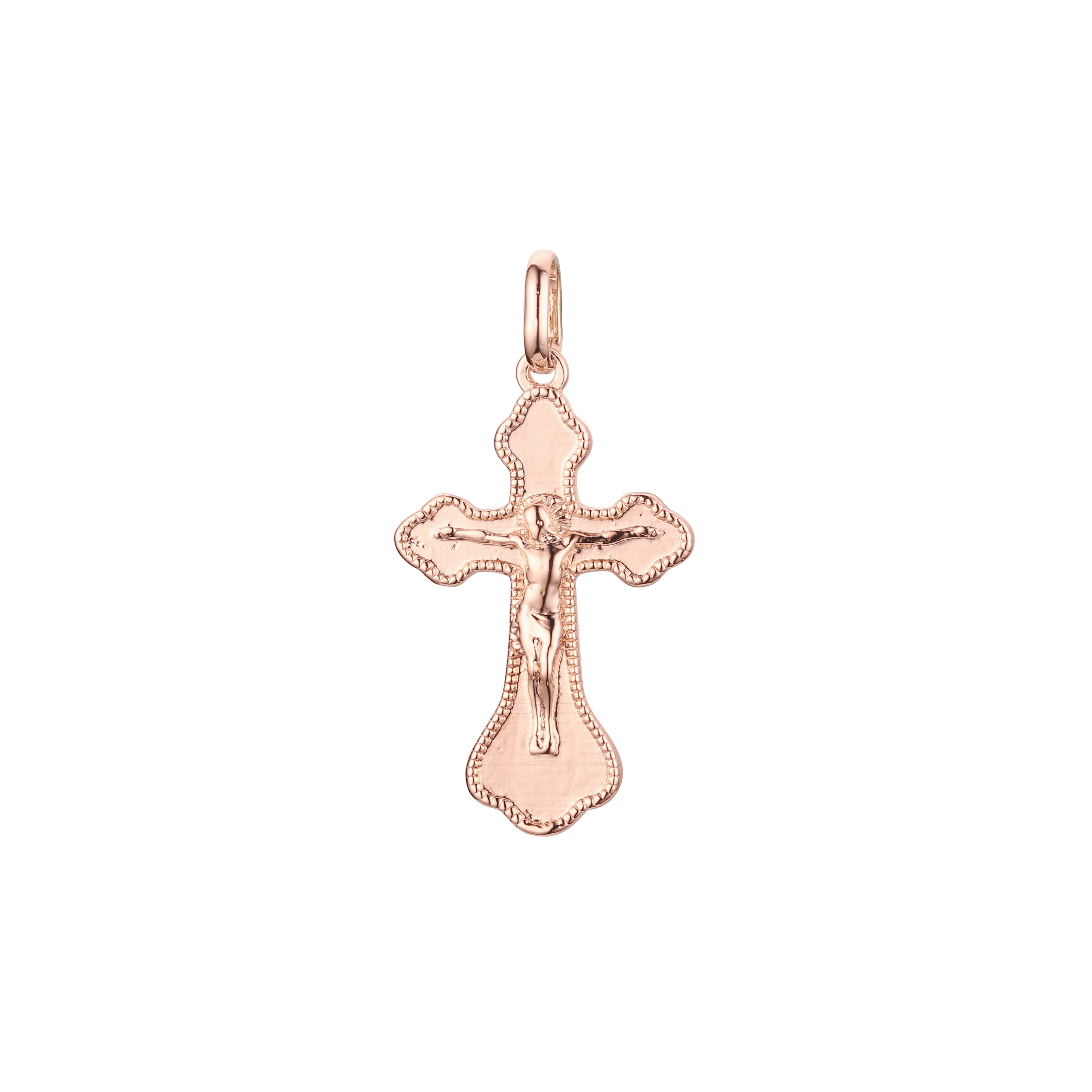 Catholic cross budded pendant in 14K Gold, Rose Gold two tone & White Gold plating colors