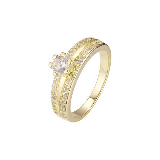 Solitaire double band paved stackable rings plated in 14K Gold